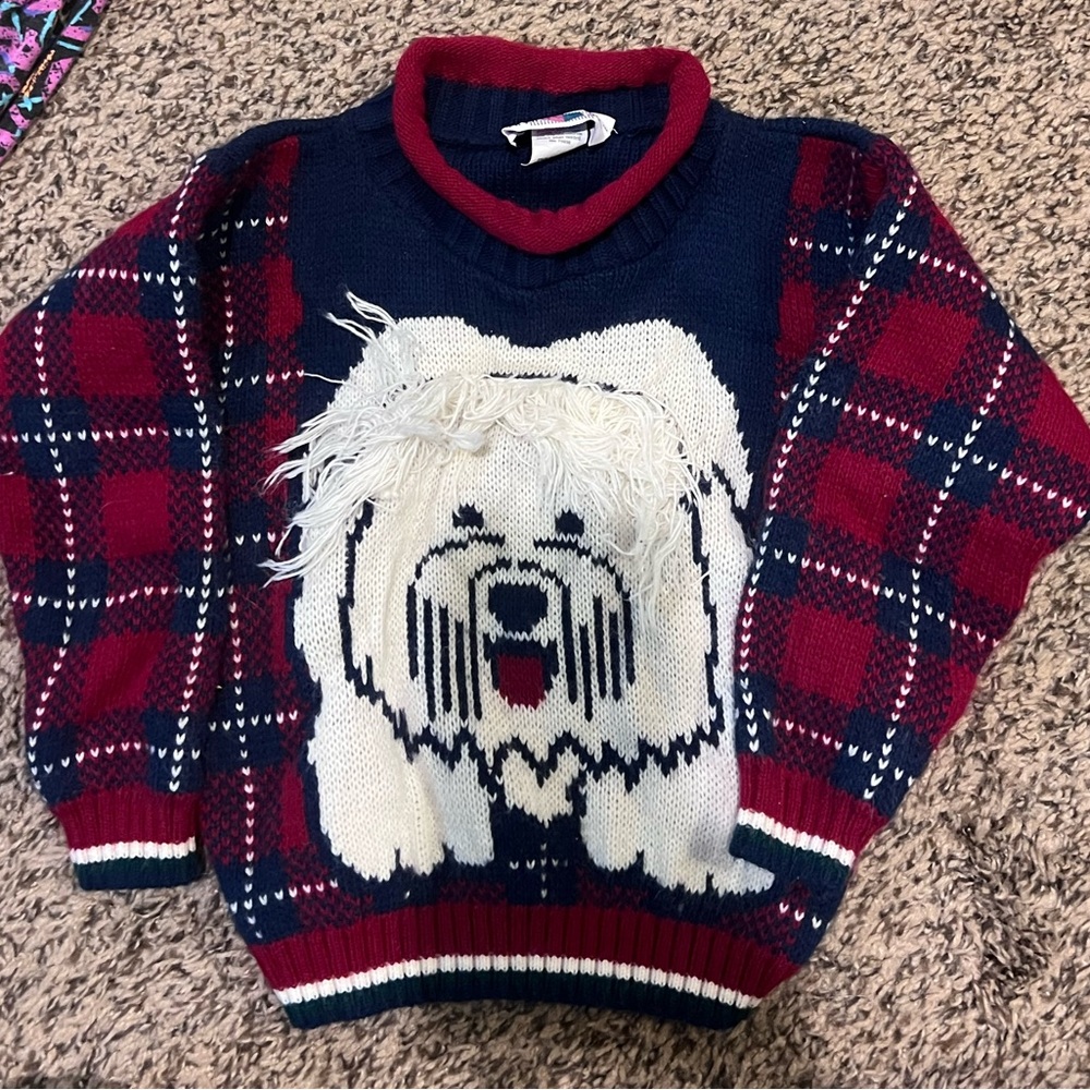 Vintage 90s Plaid Dog Sweater